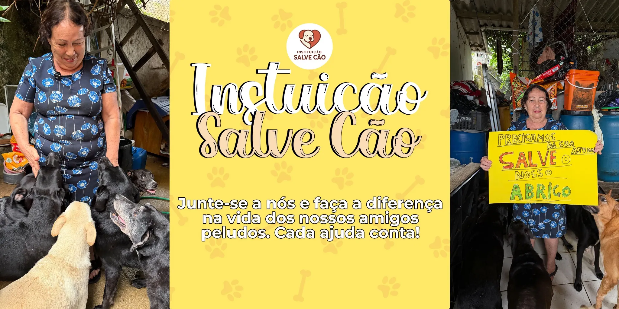 Vó Áurea no abrigo Voa Áurea com os animais resgatados